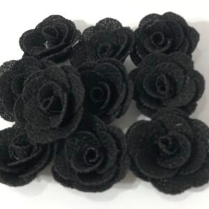 Flor Rosa Malha -Preto  - 10unid