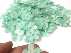 Flor Organza- 2,5cm - Turquesa - 10 unid.