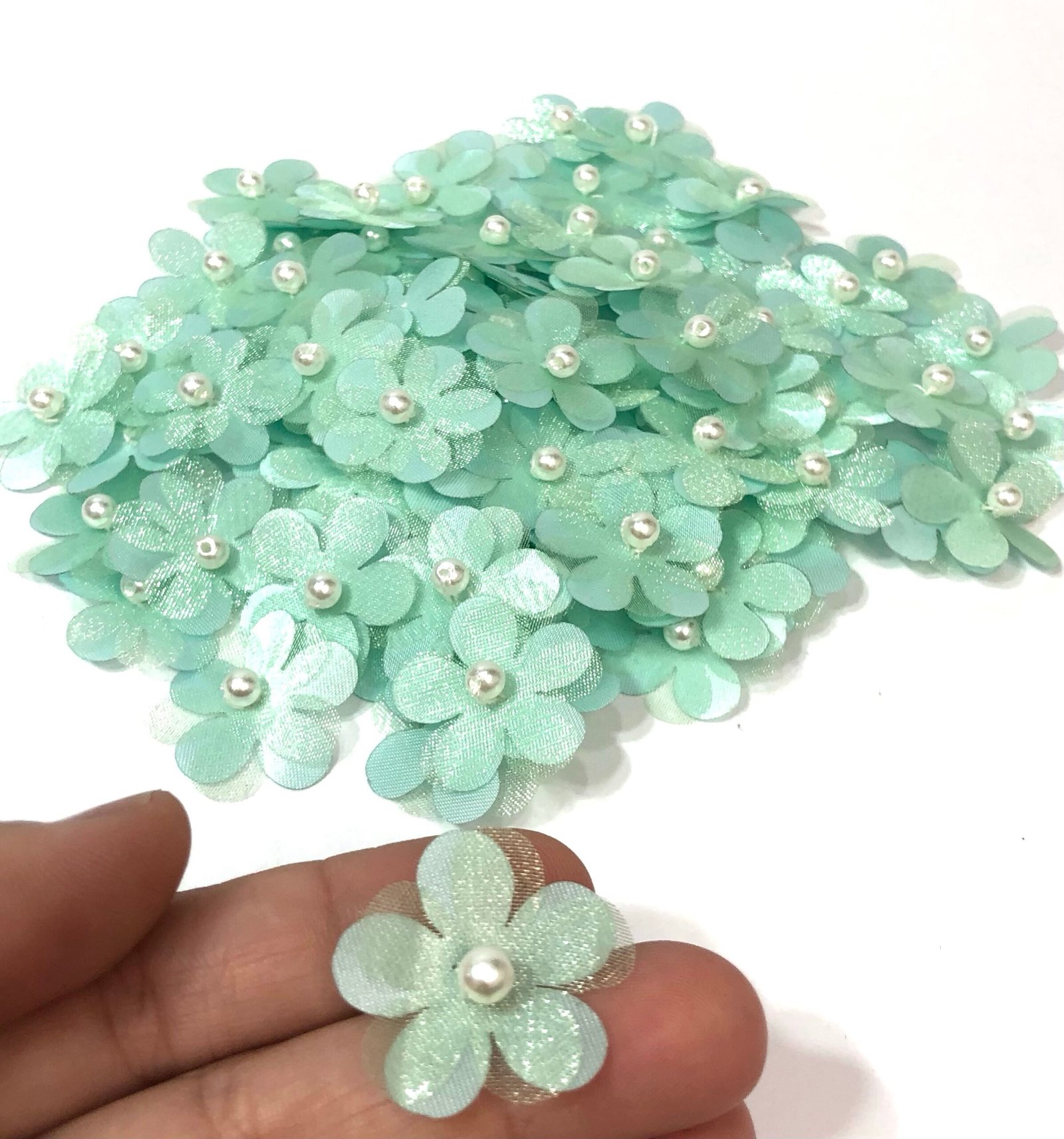 Flor organza- 2,5cm - Turquesa - 10 unid.