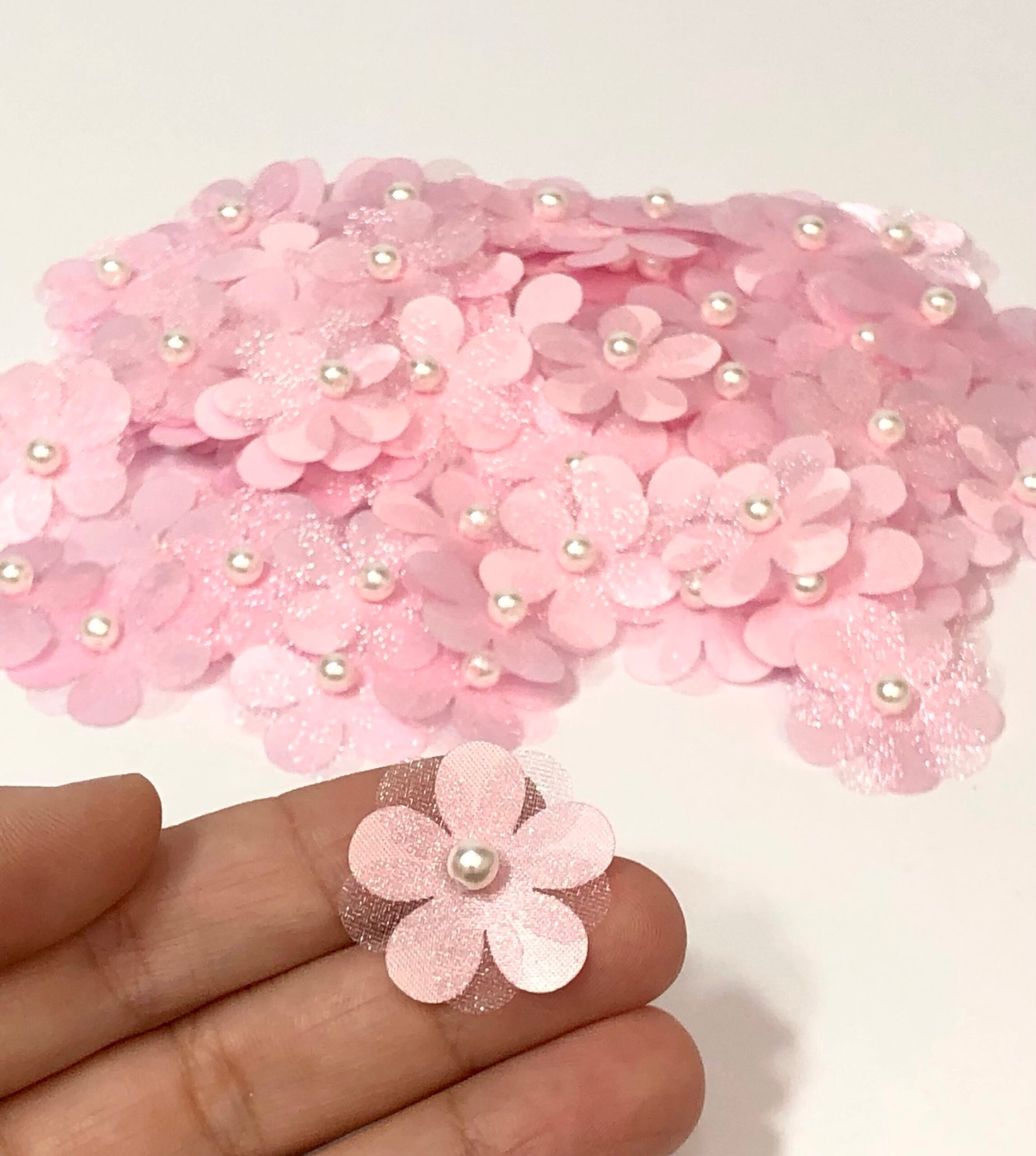 Flor organza  - 2,5cm - Rosa BB - 10 unid.