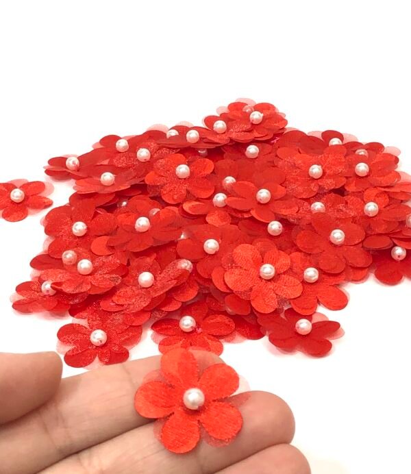 Flor organza - 2,5cm - Vermelho - 10 unid.