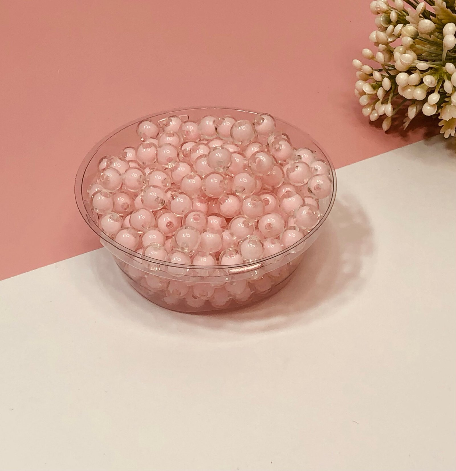 Conta Bolinhas 8mm - Rosa Bebê (20g)