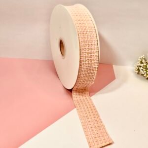 Fita de Linho - Rosa com Bege - 38mm - 2 Metros