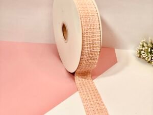 Fita de Linho - Rosa com Bege - 38mm - 2 Metros