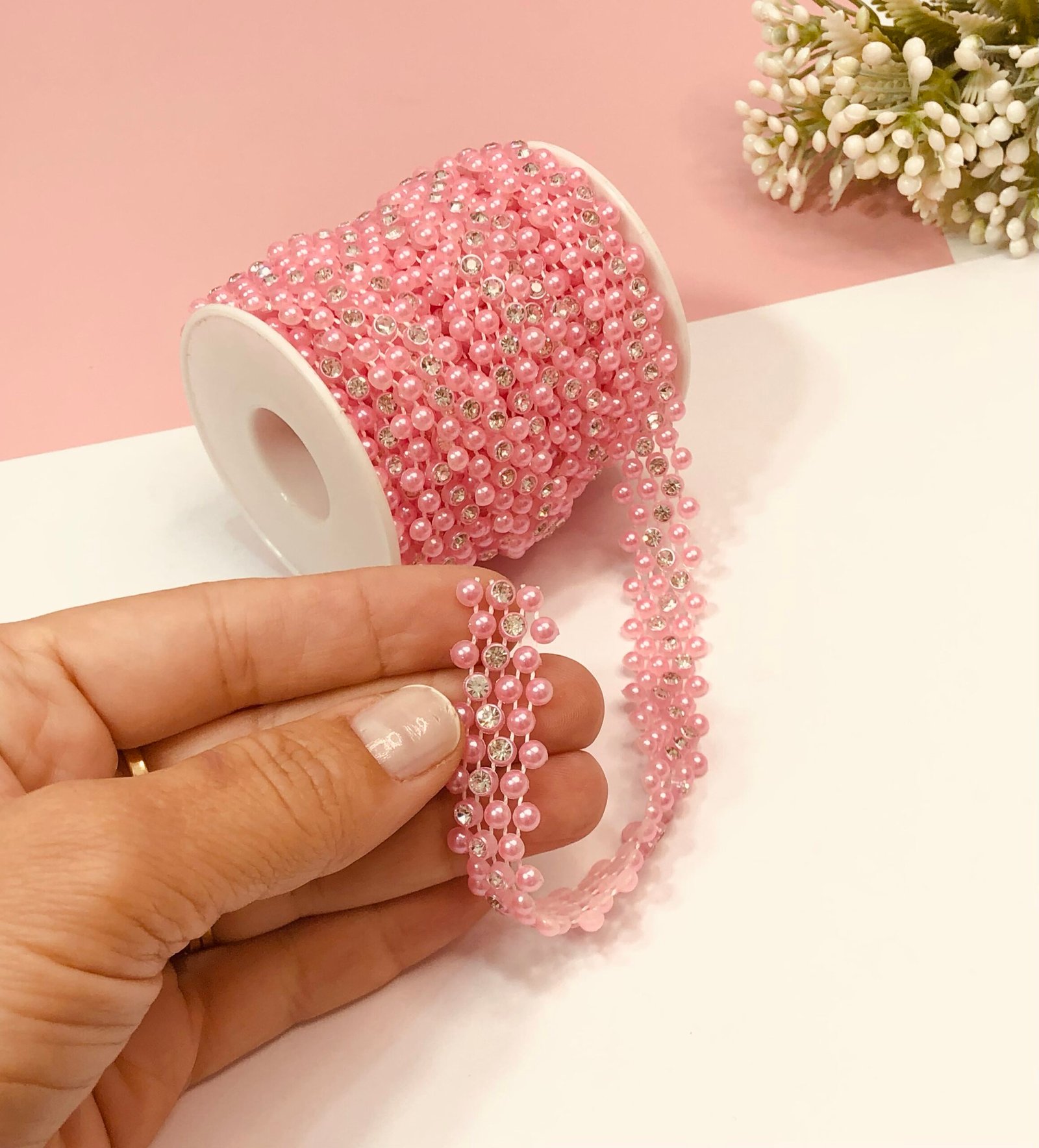 Fio Meia Pérola Rosa com strass