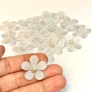 Flor organza - 2,5cm - Prata - 10 unid.