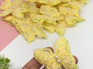 Aplique Borboleta Paetê/pérola 5x5Amarelo 2uni