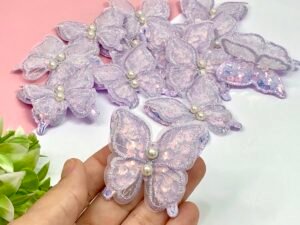 Aplique Borboleta Paetê/pérola 5x5Lilás 2uni