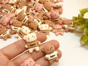 Aplique - Urso Resina - 06unid. (02unid de cada cor) - Rosa/Marrom/Bege