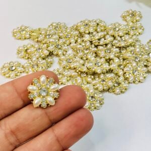 Entremeio Metal - Flor Pérolas Strass - 02unid