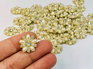 Entremeio Metal - Flor Pérolas Strass - 02unid