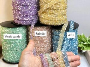 Tira de Strass c/Pérola 10mm/Yama (1metro)