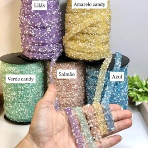 Tira de Strass c/Pérola 10mm/Yama (1metro)