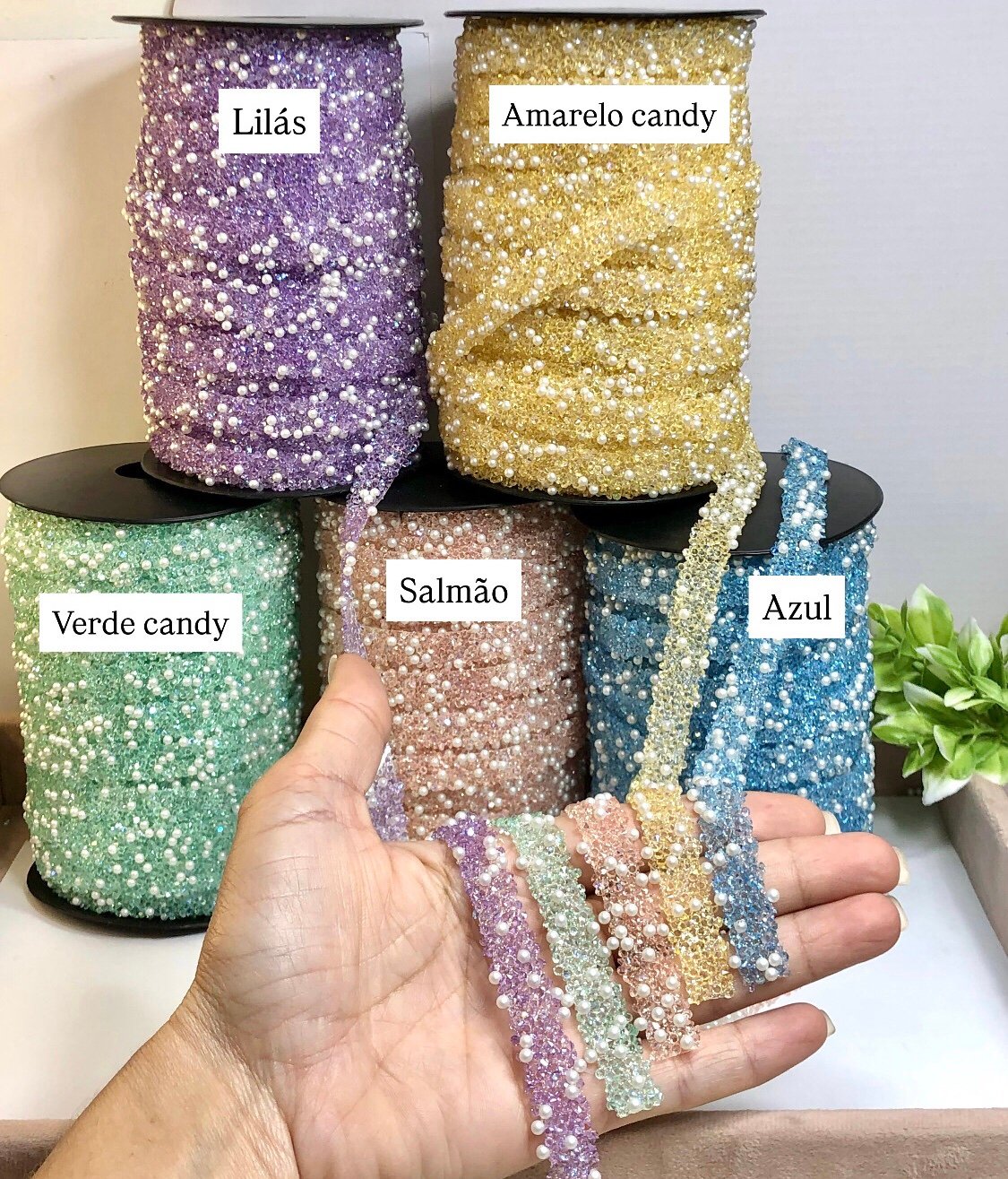 Tira de Strass c/Pérola 10mm/Yama (1metro)